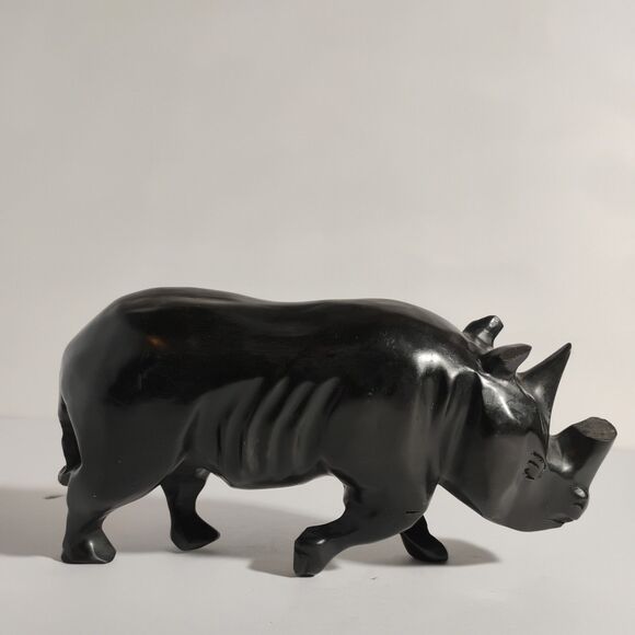 Hand Carved Solid Wood Rhino Sculpture Wildlife Small Figure animal 9” - Picture 16 of 16
